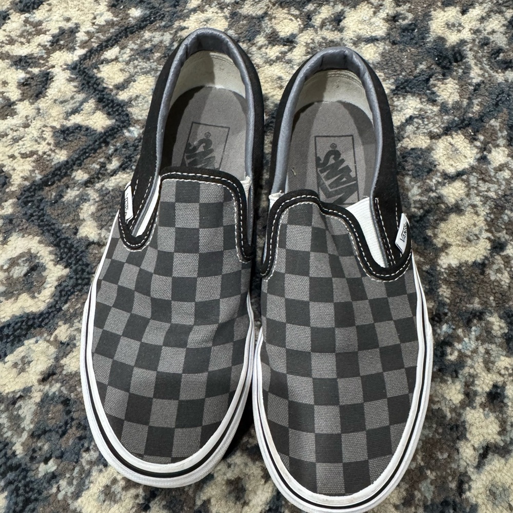 Vans Kids Checkered Slip-On Shoes - Black and Gray